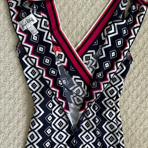 Joseph Ribkoff Abstract Print Sleeveless Sheath Dress Navy/Pink/White Size 4 - Picture 10 of 13